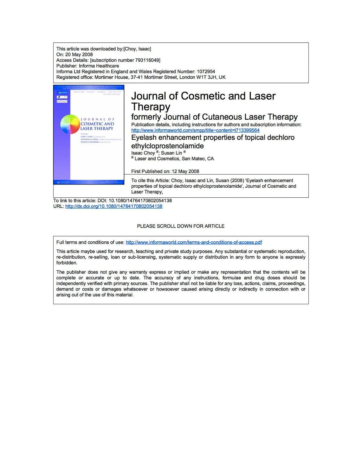 Eyelash anatomy and lash cycle journal reprint — MD Lash Factor® physician guide