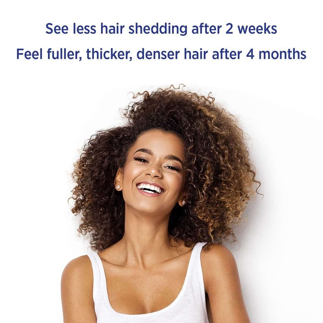 Woman with thick, curly hair — MD® Brow and MD® Nutri Hair guide for cancer survivors