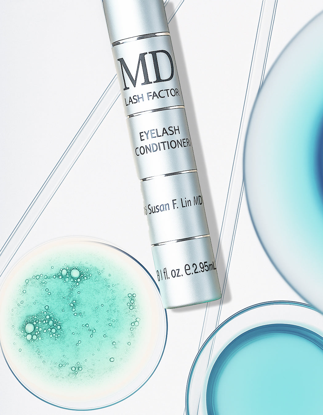 Scientific breakdown of MD Lash Factor® ingredients, including Thiotaine, peptides, and growth factor, available for maximum ocular safety.