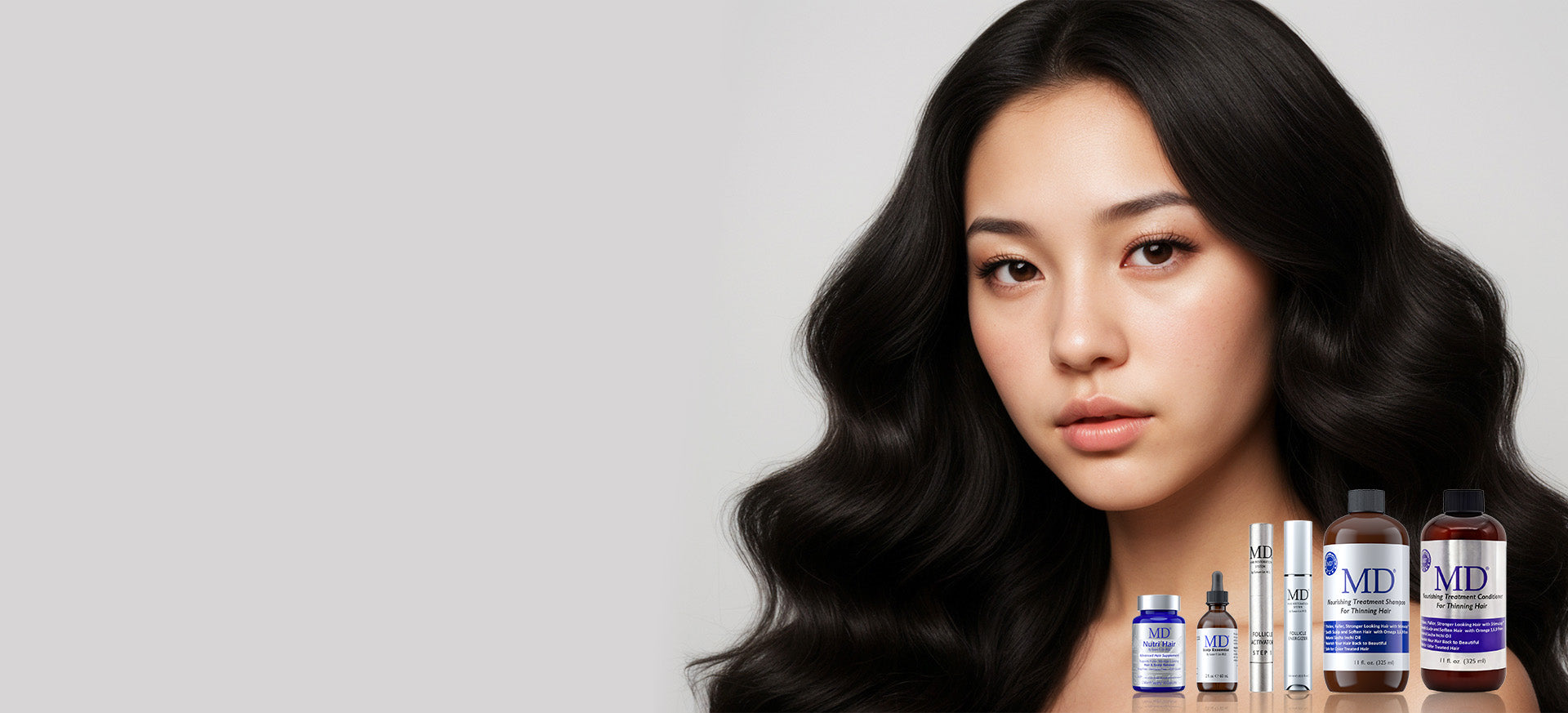 MD Hair clinical restoration by Dr. Susan Lin: Scalp-first technology for a healthy environment and fuller hair.