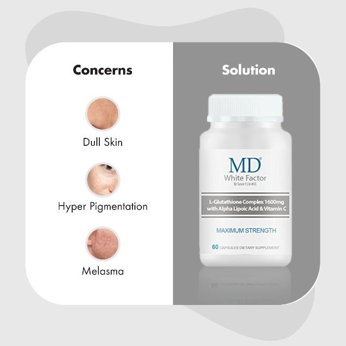 MD White Factor Skin Whitening Glutathione Detox Wellness Capsules