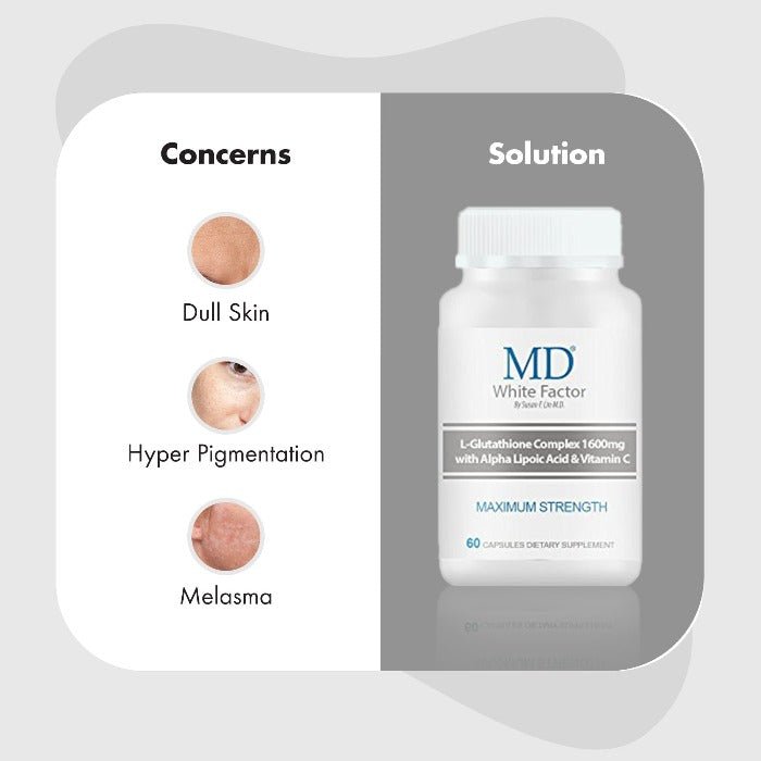 MD® White Factor - Skin Brightening GlutathioneVitamin C  Supplement Detox - 600mg, 60 Capsules - MD