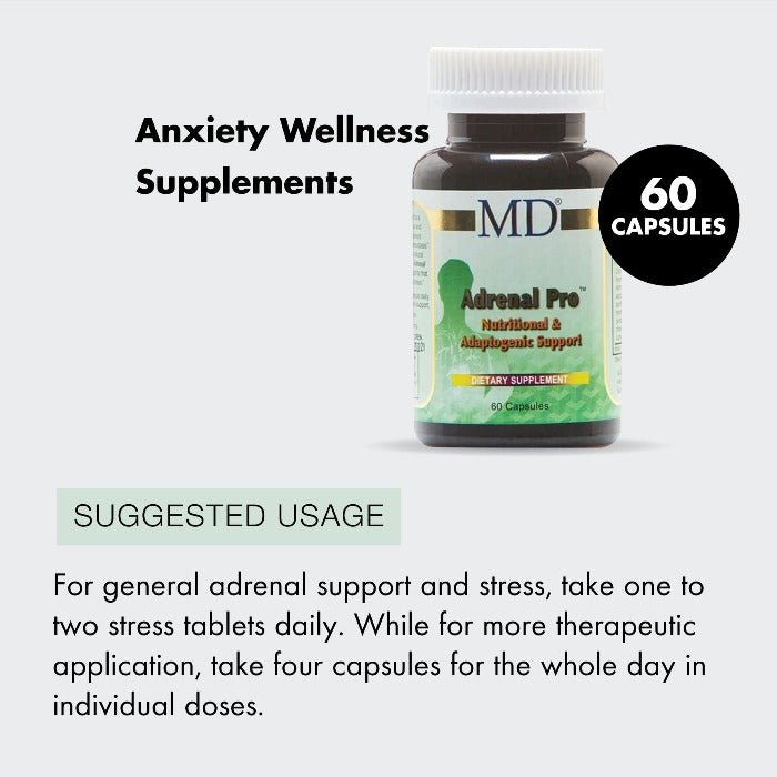 MD® Adrenal Pro Supplement - Natural Drug Free - Reduces Stress, Improves Restful Sleep - 60 Count - MD