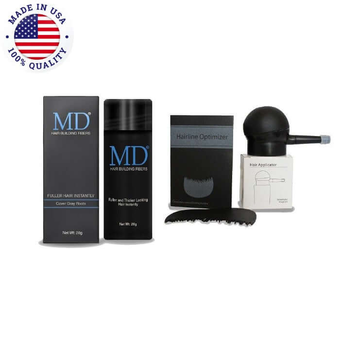 অ্যাপ্লিকেটর এবং চিরুনি স্প্রে সহ কালো চুলের ফাইবার