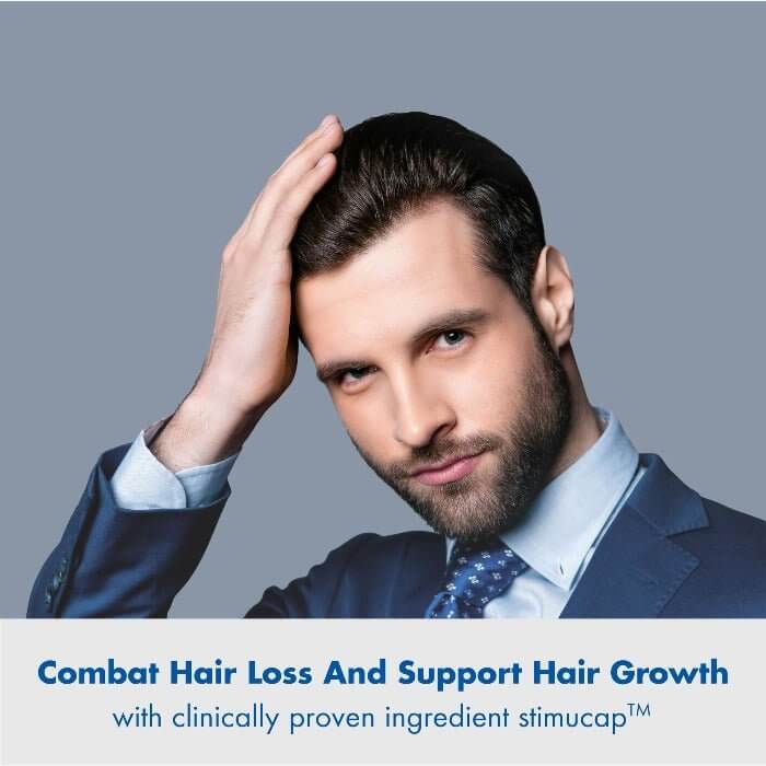 Well-groomed man with healthy hair after using MD Hair system – combats hair loss and supports hair growth with clinically proven StimuCap® peptides