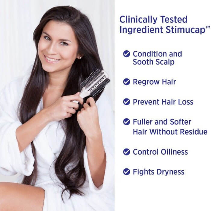 MD® চুলের সিস্টেমে StimuCap® এর ক্লিনিকাল সুবিধাগুলি তুলে ধরার ছবি - মাথার ত্বককে প্রশান্ত করে, চুলের পুনরুত্থানকে উদ্দীপিত করে, চুল পড়া রোধ করে, অবশিষ্টাংশ ছাড়াই পূর্ণ নরম চুল সরবরাহ করে, তৈলাক্ততা নিয়ন্ত্রণ করে এবং শুষ্কতার বিরুদ্ধে লড়াই করে