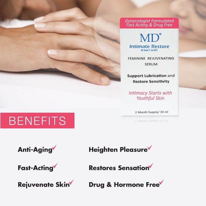 MD Intimate Restore benefits: heighten pleasure, restore sensation, drug-free, hormone-free, anti-aging, skin rejuvenation