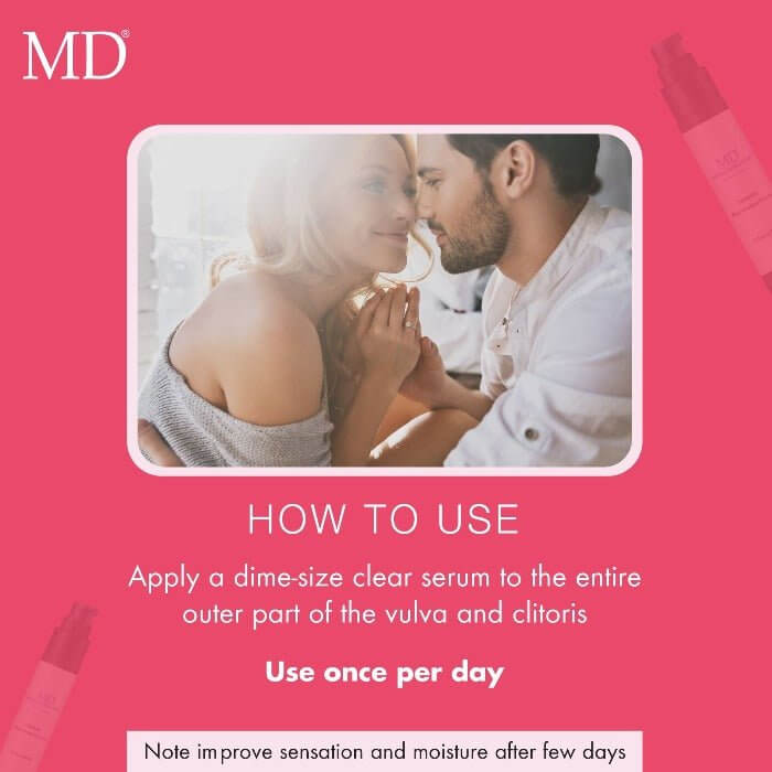 Apply MD Intimate Restore daily to rejuvenate intimate skin, boost moisture, and restore sensation