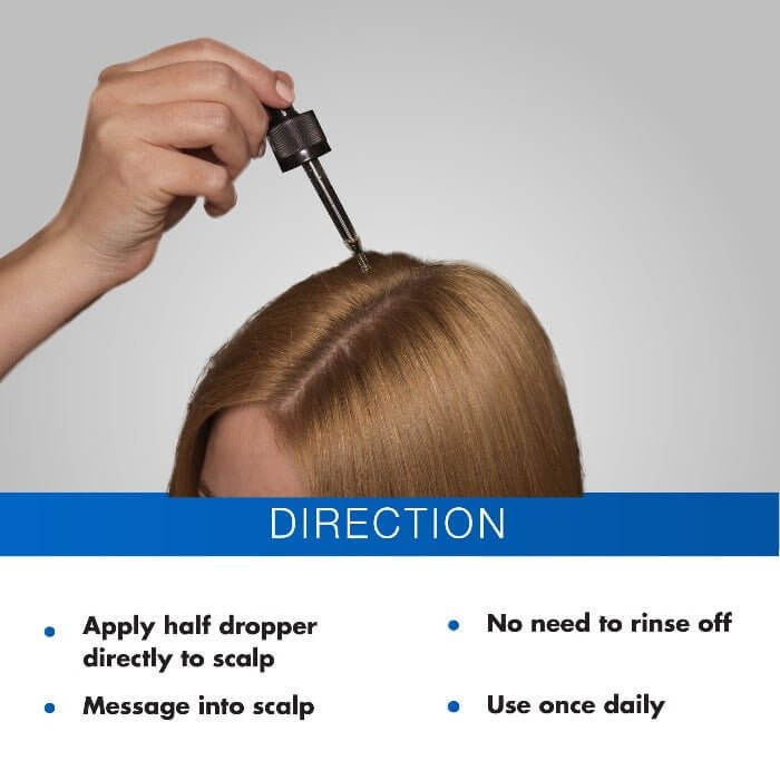 How to apply MD Scalp Essential serum directly to scalp using precision dropper for daily anti-itch and hair-support routine in the MD Hair collection

